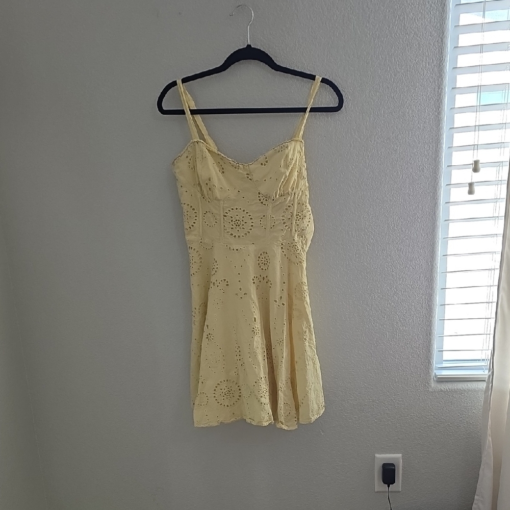 iris Yellow Eyelet Mini Dress